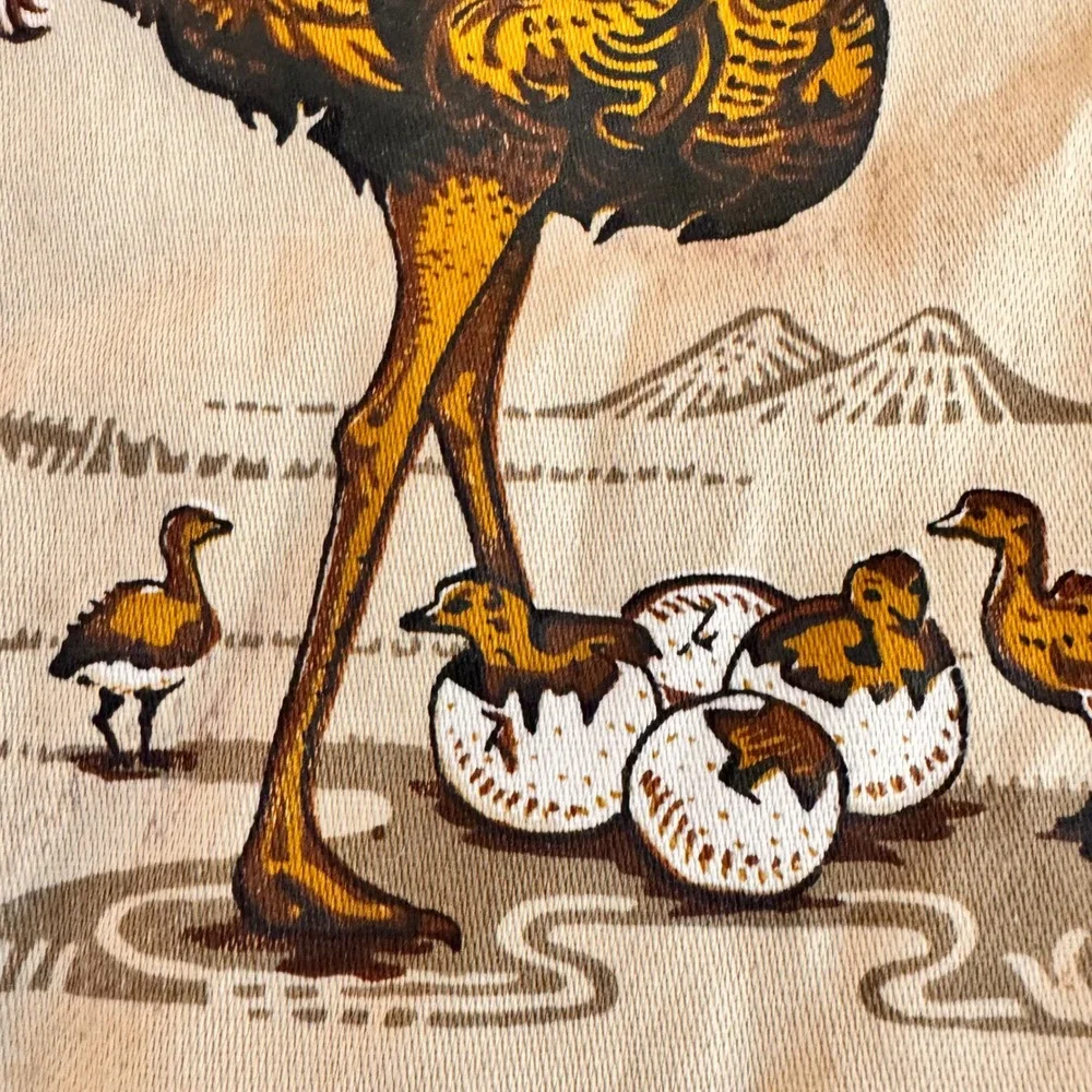 Vintage African Batik Mud Cloth Ostrich‎ w/ Chicks Wall Hanging Tapestry Rustic